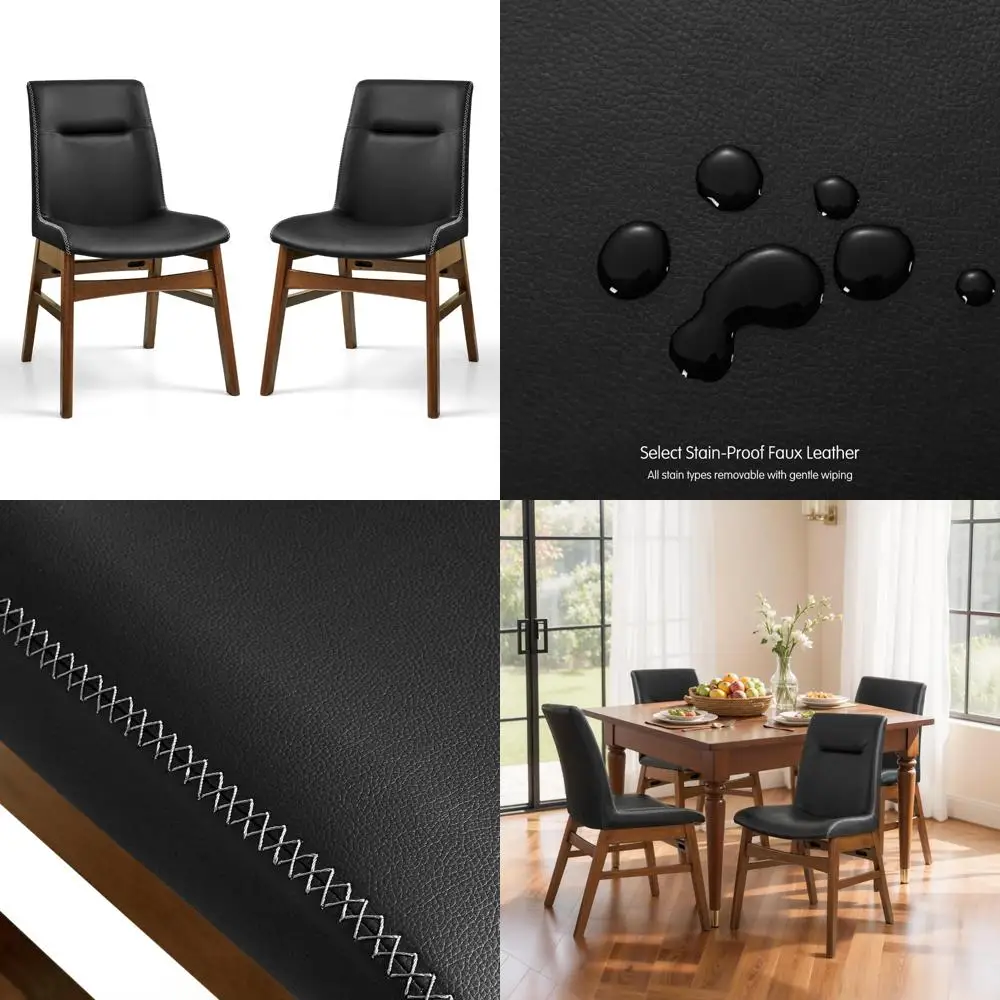 زوج من كراسي تناول الطعام الحديثة المصنوعة من الجلد الصناعي مع حواف مخيطة للمطبخ وغرفة الطعام #1
