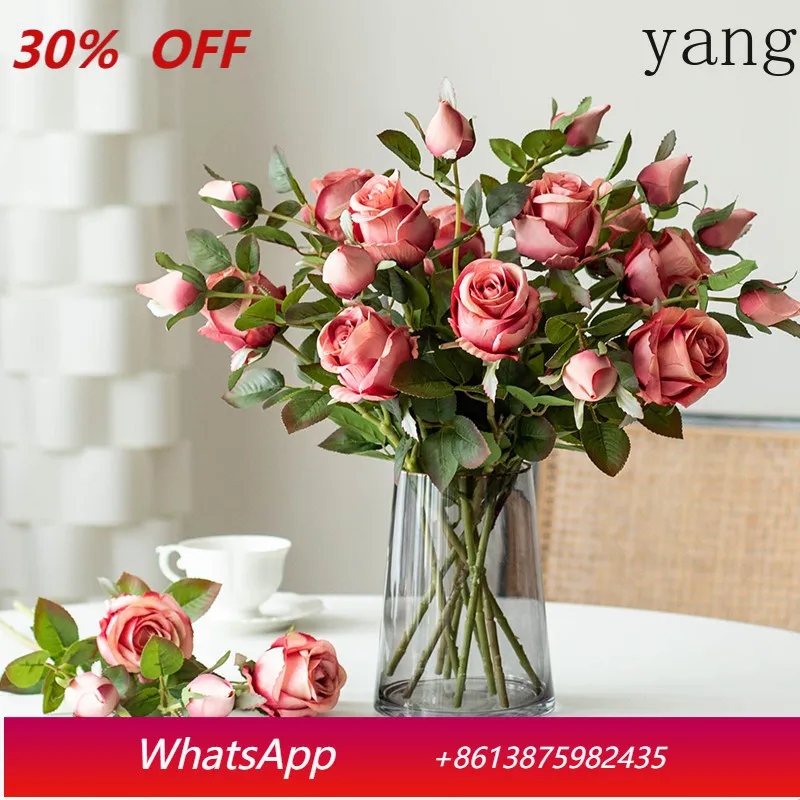 

Yjq high-end rose simulation flower realistic living room dining table decoration ornament light luxury