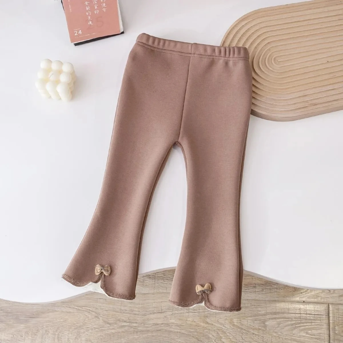 Toddler Baby Velvet Warm Boot Cut Pants for Girls Cute Bow Stretch Leggings Kids Fall Trousers fits 1-8Years Infant Tights