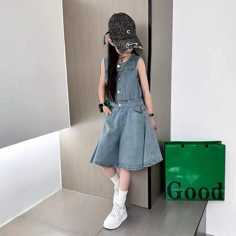 بدلة صيفية للبنات 2025 ملابس أطفال ملابس كورية للفتيات 10 12 سنة أطقم ملابس بناتي معطف أطفال 7 8 مجموعة 6