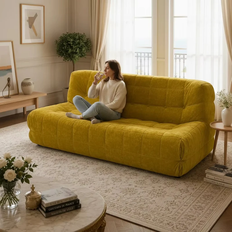 Compressed lazy combination sofa, sponge filled fabric interior, Nordic style living room apartment type convertible floor sofa