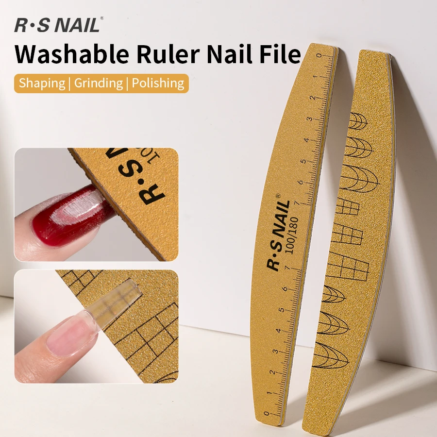 

RS 1/2/4/5/10pcs Double-Sided Nail File Set with Scale 100/180 Grit Washable Ruler Sanding Nail File Durable Nail Sanding Tools