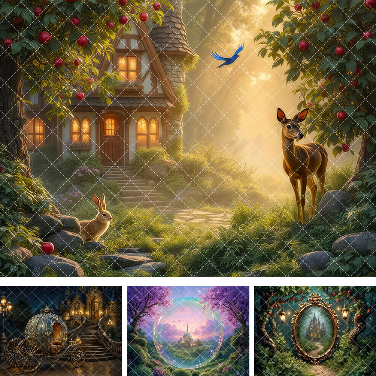 

Mystery Forest Deer Castle Backdrops Kids Girl Photography Birthday Cake Smash Props Wonderland Theme Backgrounds