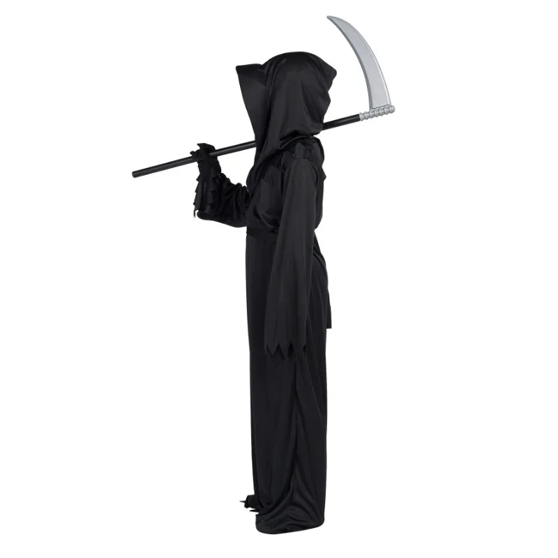 Halloween Grim Reaper Horror Costume Black Hooded Spooky Ghost Robe Dress Up Costume Adult Cosplay Mask Scythe Prop Party