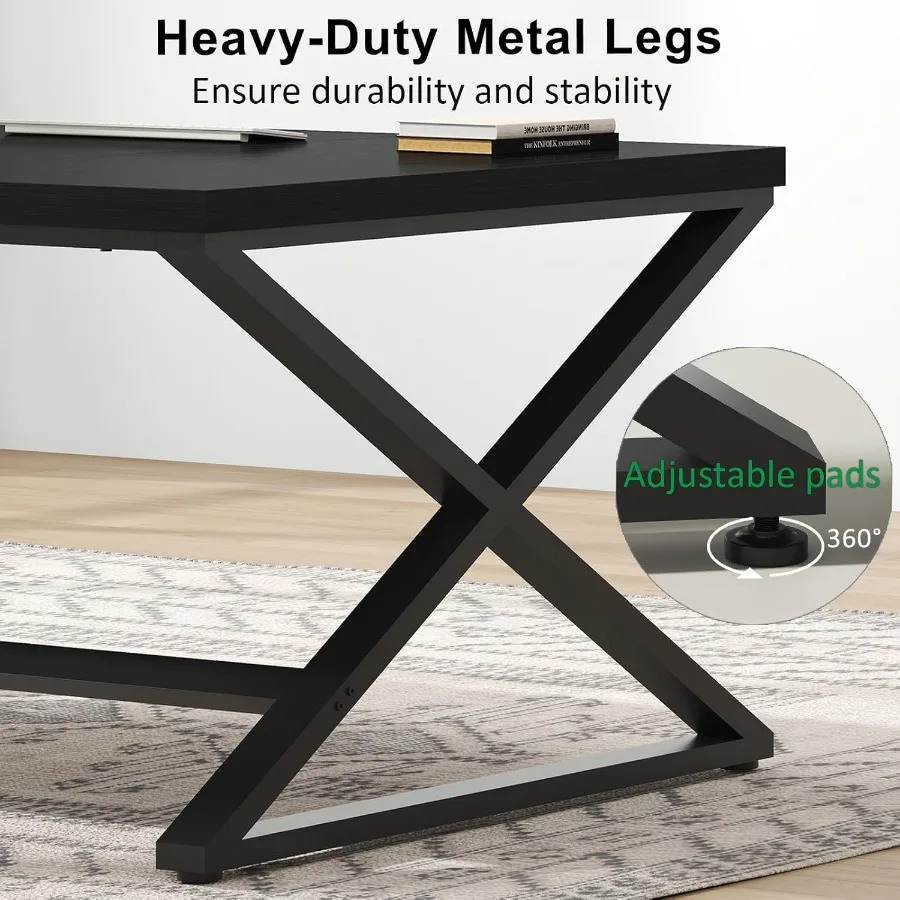 مكتب كمبيوتر أسود كبير 70.8 مكتب كتابة طويل للمنزل والمكتب مكتب دراسة تنفيذي حديث وبسيط لشخصين من الخشب