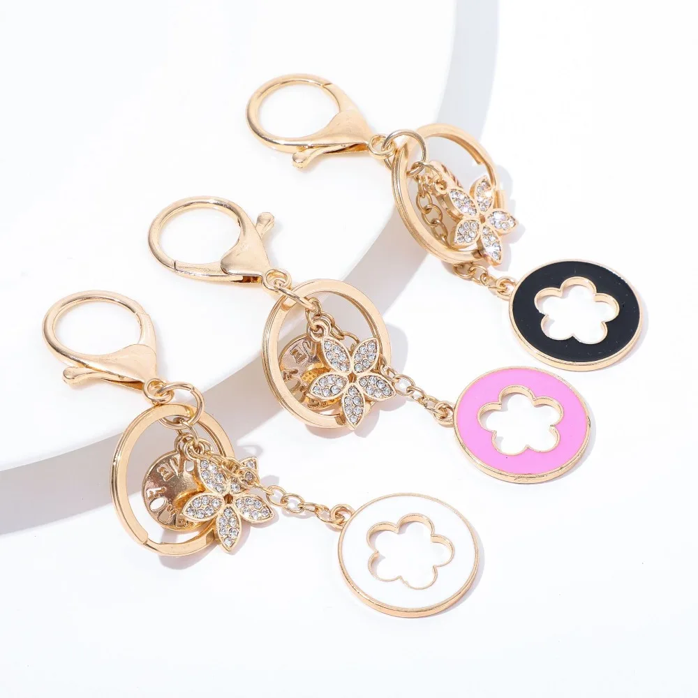 Alloy Flower Keychain Durable Fashion Multipurpose Luxury Keychain Portable Rhinestone Pendant Keyring Bag