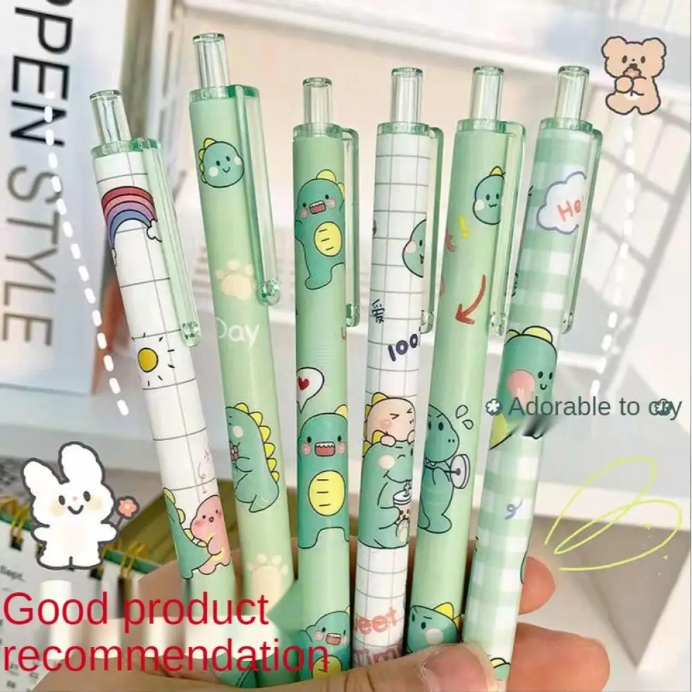 Cute Cartoon Dinosaur 0.5mm Black Gel Pen, Retractable Press Bullet Nib Design, For Students Exam Study Office Writing