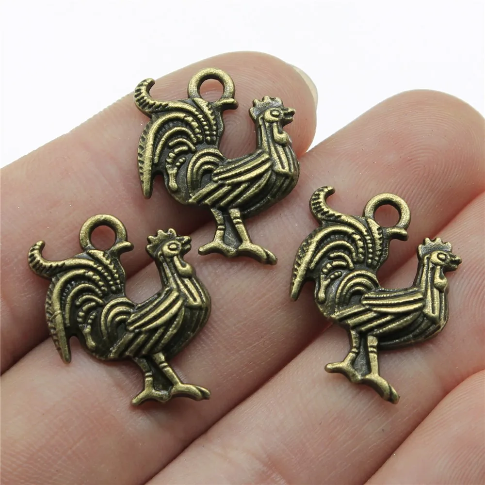 WYSIWYG 10pcs 22x18mm Pendant Rooster Cock Charm Pendants For Jewelry Making Antique Silver Color Chicken Pendants