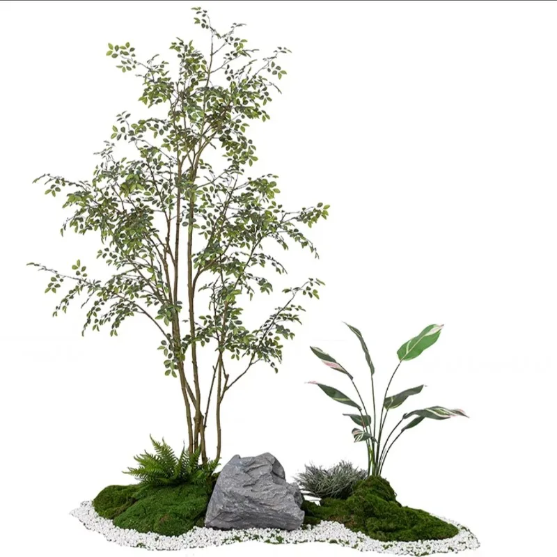 Large rose simulated tree landscaping advanced bionic green tree planting indoor and outdoor dry landscape decoration