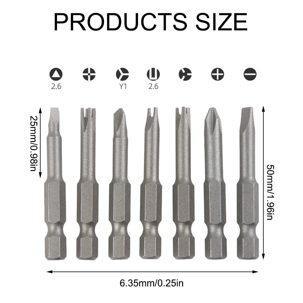 Kruiskopschroevendraaier Bits Schroevendraaier Bits Set Grey Ph2 U Y-Vorm 7 Stks/set Gelegeerd Stalen Binnenste Kruisschroevendraaier