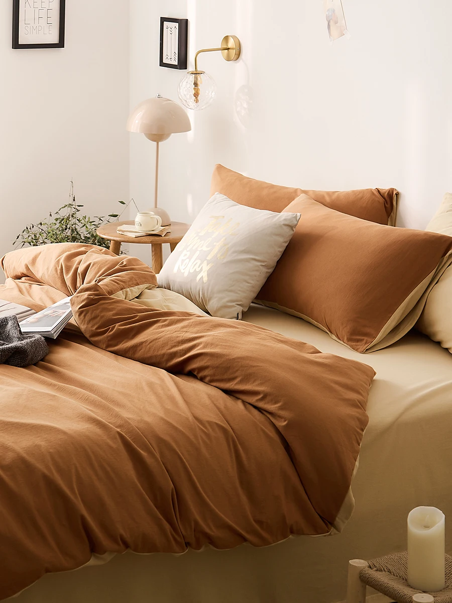 

Pure Cotton Knitted Bedding Set Class a Naked Sp Tenzhu Cotton Four Piece Suite Bed eet Bed Canopy Skin Friendly