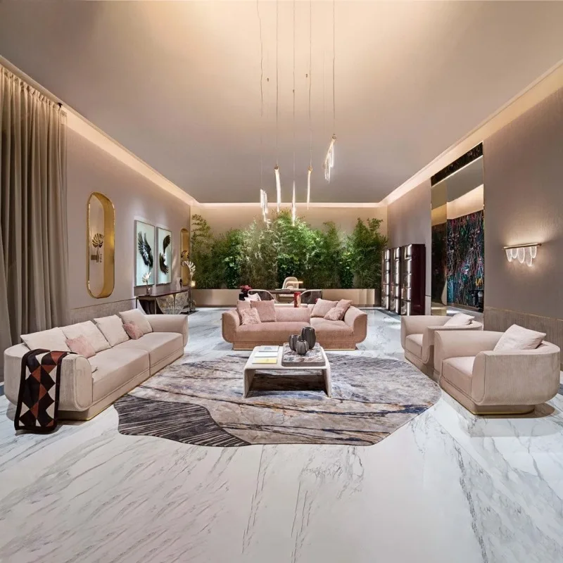 Modern Italian Design Visual Foster Furniture Flannel Modular Luxury Sofa Set Villa New Style