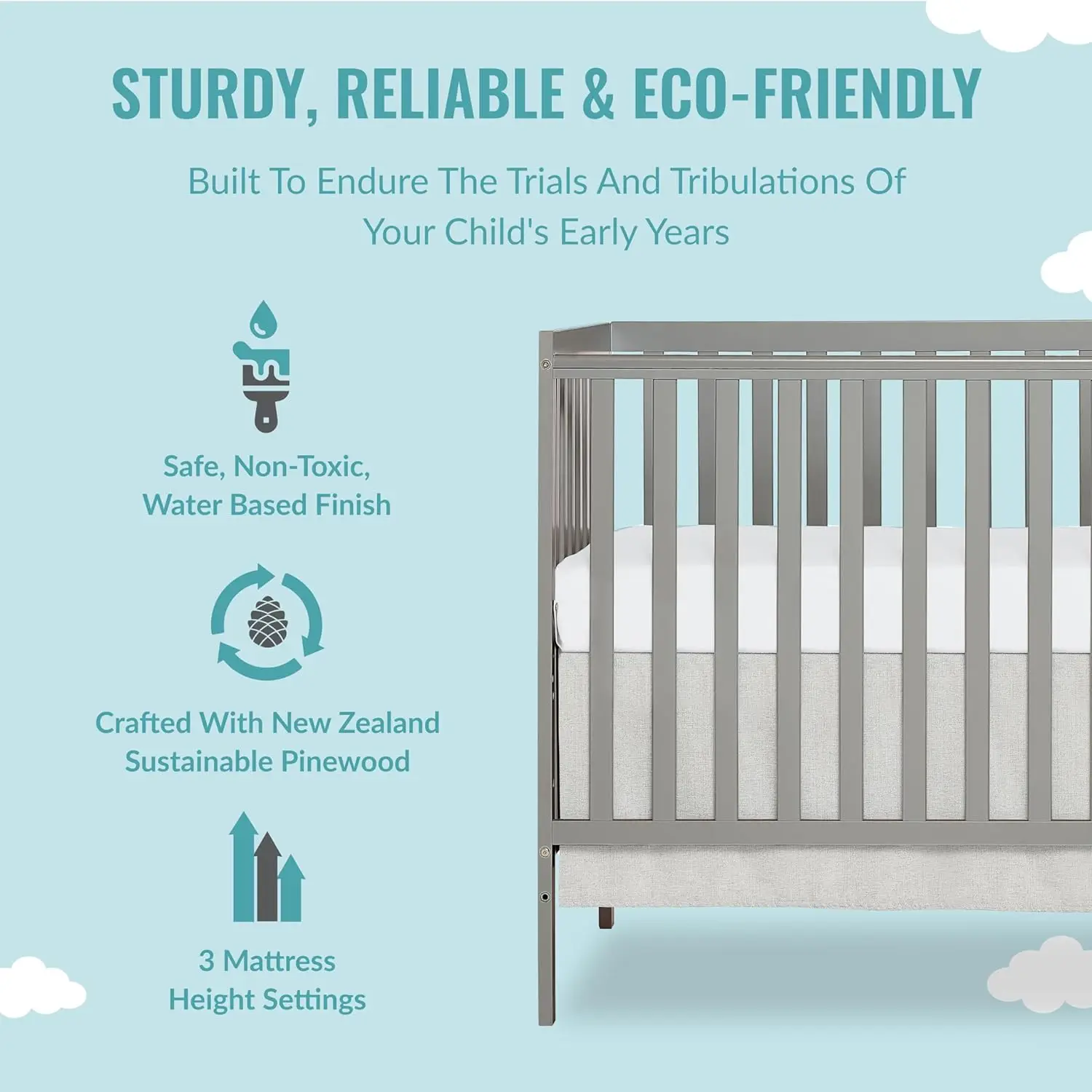 Dream On Me Synergy 5-in-1 Convertible Crib in Cool Grey, Greenguard Gold Certified