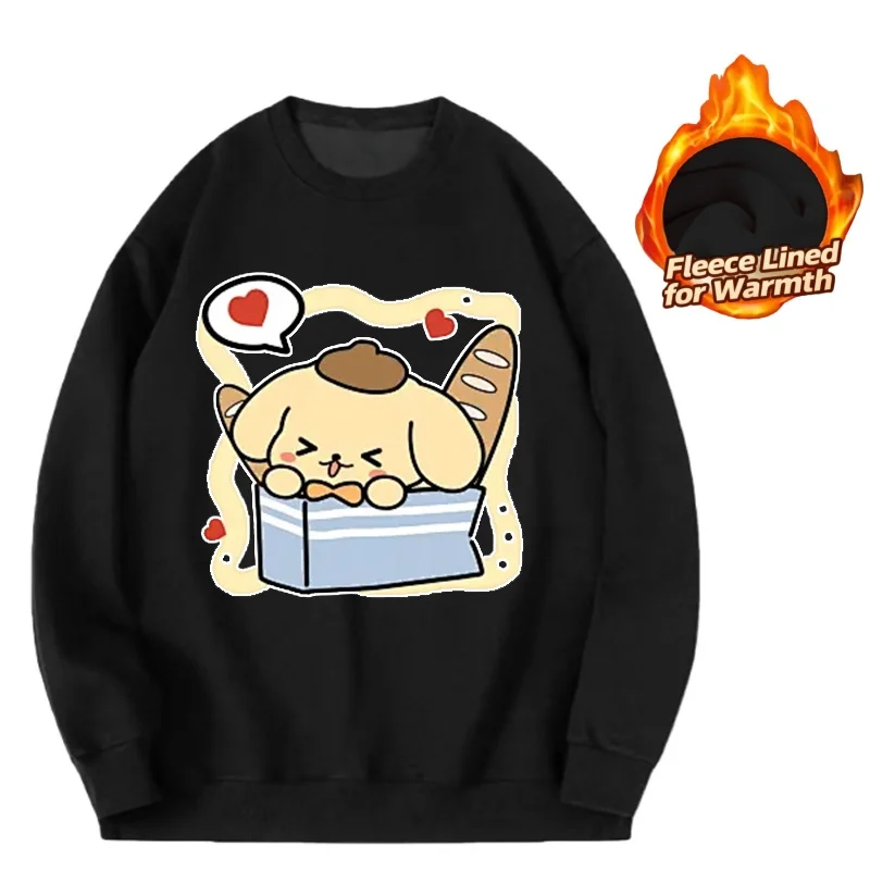 

Sanrio Series Printed Crew Neck Long-Sleeve Top, Cute and Warm Fleece-Lined Crew Neck Long-Sleeve T-Shirt, 100% Cotton