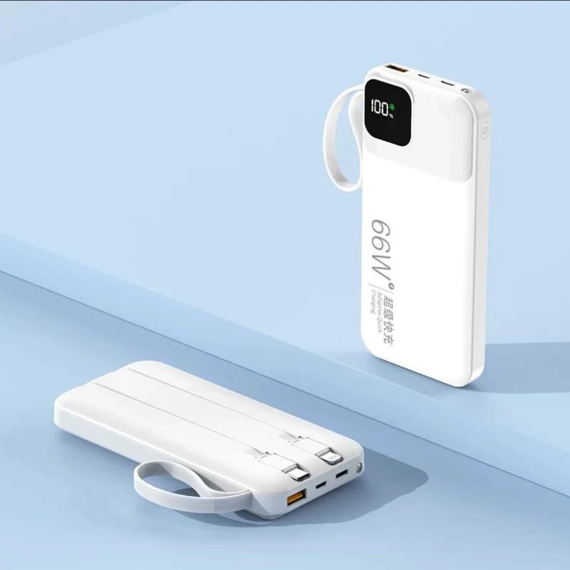 بنك طاقة محمول 10000 مللي أمبير في الساعة مع كابل مدمج، شحن سريع للغاية، بطارية خارجية عالية السعة للسفر عبر الهاتف