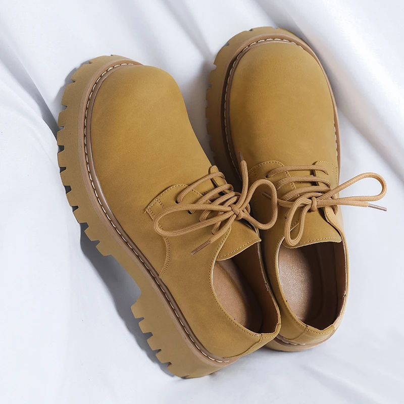 

Men Spring and Autumn Thick Bottom Derby Shoes Round Head Mirror Lace Up Exquisite High End Height Raising Casual Fashion Shoes