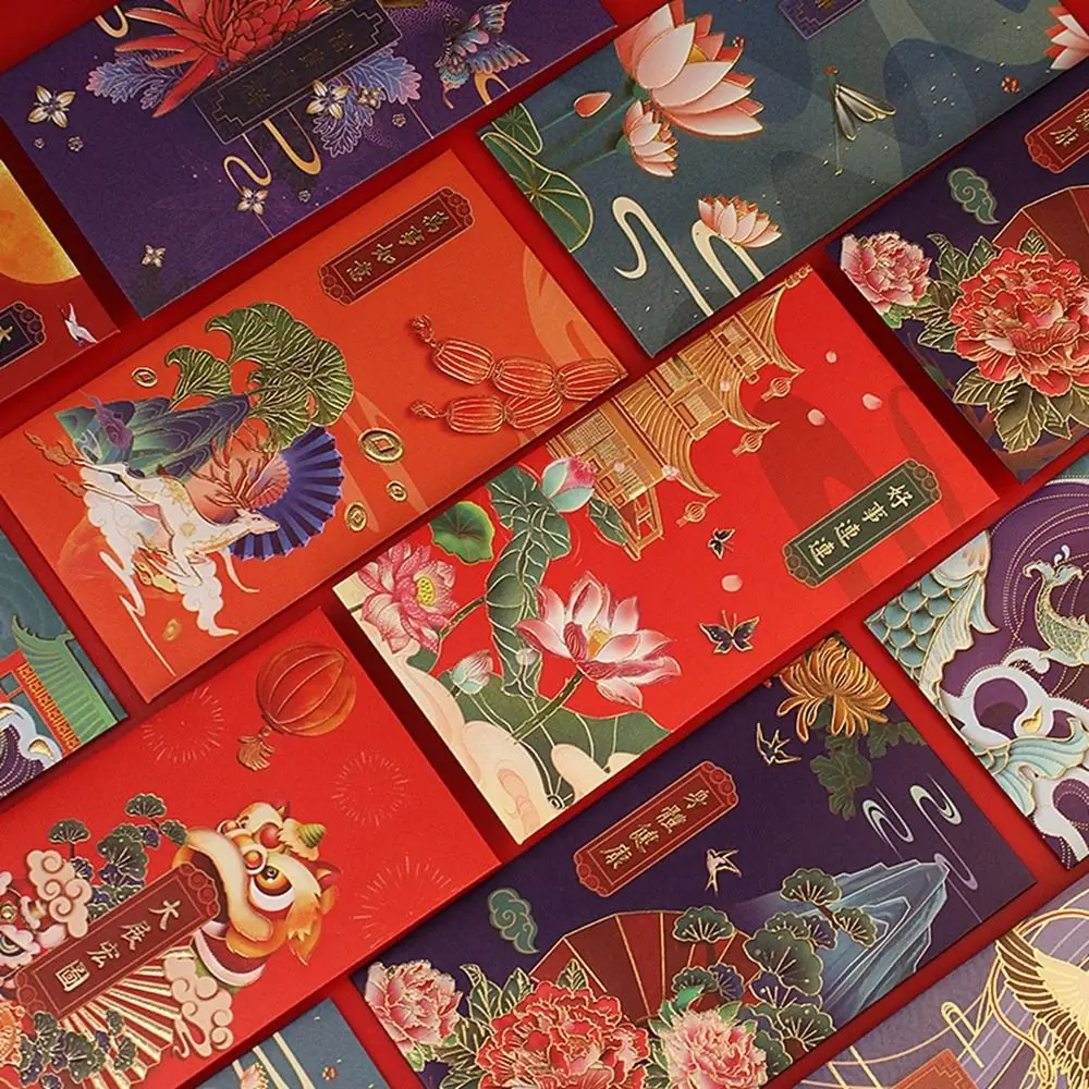 

6Pcs Classic Crane Hot-Stamping Spring Festival Decoration Blessing Red Envelope Red Pocket Chinese New Year Bless Pocket