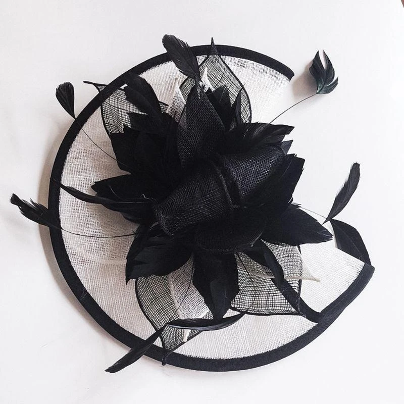 

400A Women Vintage Fascinator Hat Ladies Bridal Flower Mesh Ribbons Feathers Hpin Cap H Clip Party Banquet Wedding Veil
