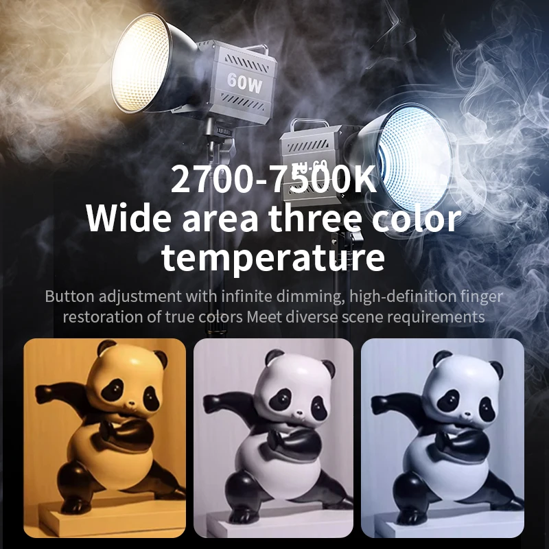 60W COB lampa wideo CRI≥90 TLCI≥97 oświetlenie z ciągłym wyjściem podwójna temperatura barwowa 2700K-6500K przenośne Mini Bowens światło na żywo