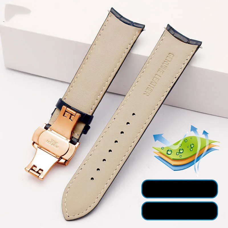 20 21 22mm Curved End cowhide Watchband For Rossini Tissot Citizen seiko mido Arc Mouth men Watch Strap Universal Belt