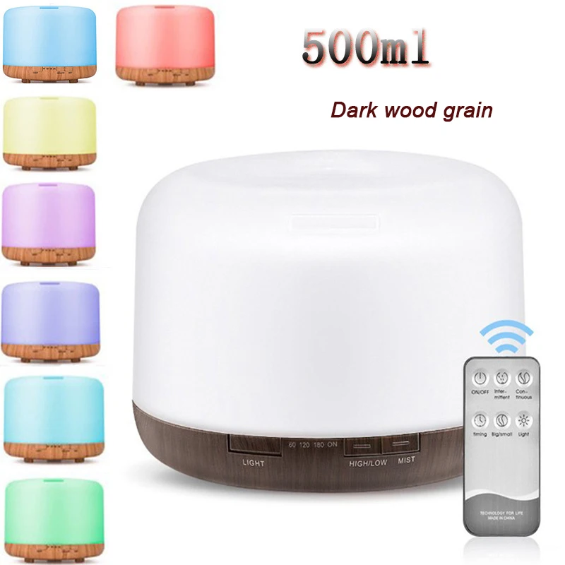 500ml Remote Control Essential Oil Diffuser Air Aroma Humidifier Aromatherapy Machine Timer Setting 7 Color LED Light Auto Off