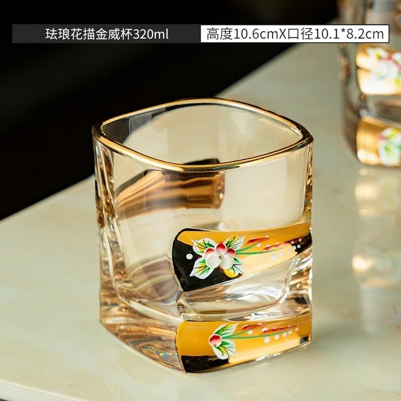 Crystal glass enamel color gold-painted whisky cup, European high-end foreign wine cup wine bottle