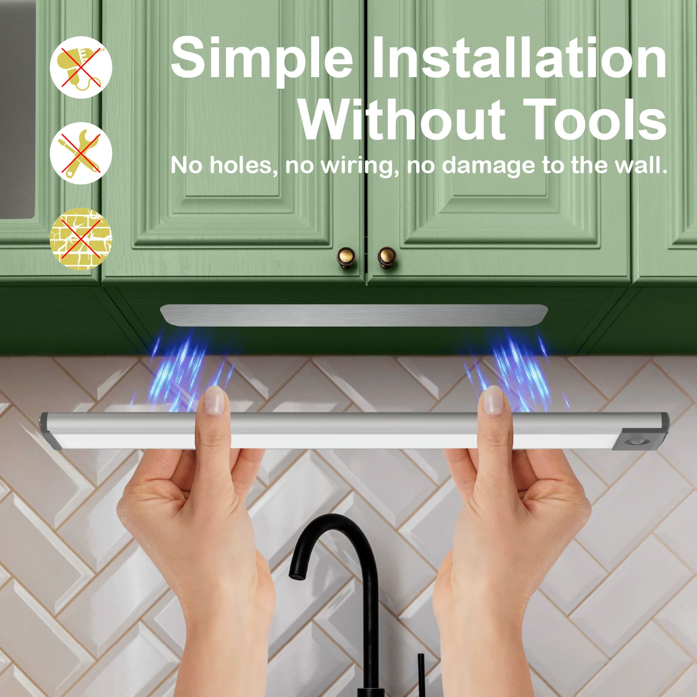 60 Led Tri-Color Dimming Light, Motion Sensor Light, Magnetic Cabinet Light, USB Charging, No Wiring Required, Easy to Install, Suitable for Cabinets, Wardrobes, Shelves