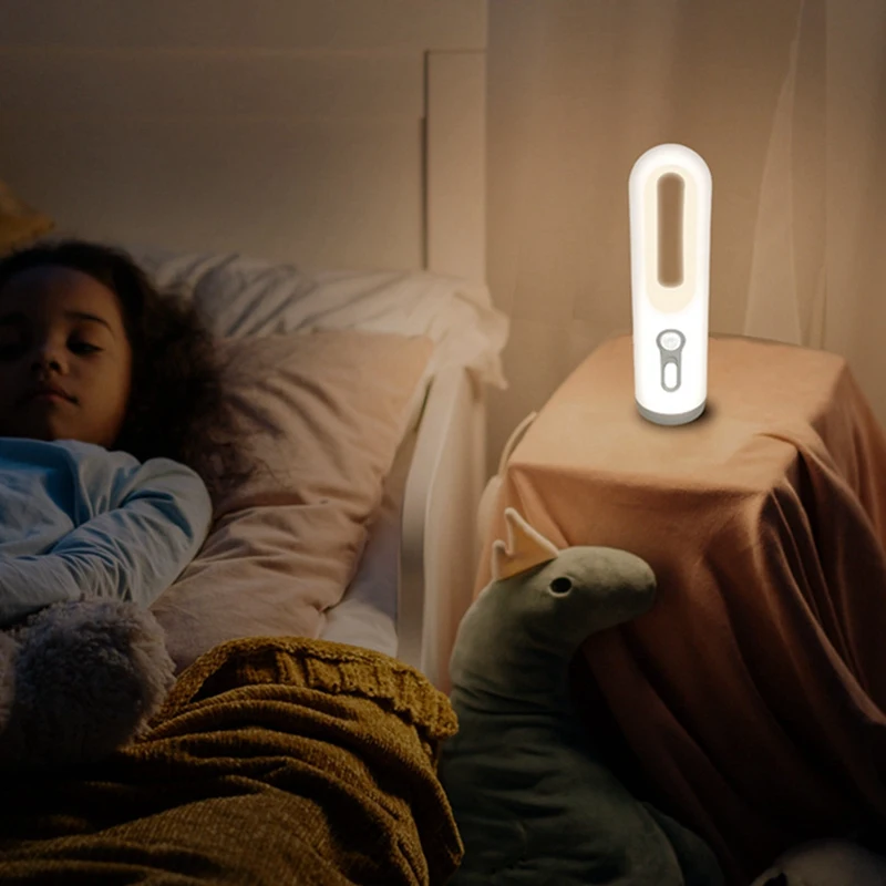 Lampu malam Sensor gerak LED, senter portabel 2 dalam 1 dengan Sensor senja ke fajar untuk kamar tidur kamar mandi membaca berkemah