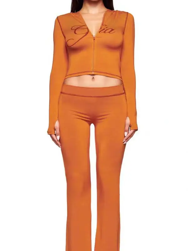 

Iia Slim Fit Zipper ort Jaet And Pants Комплект с буквенным принтом и контрастной строчкой Повседневная одежда для женщин Зимняя одежда