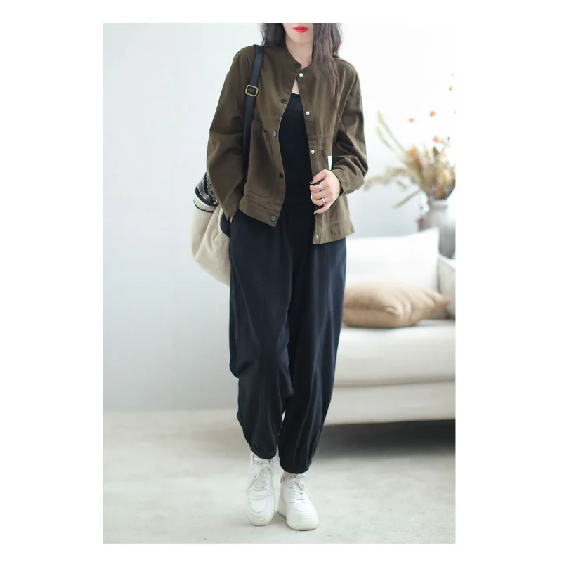ฤดูใบไม้ร่วงใหม่ Retro หลวมผ้าฝ้ายอเนกประสงค์แฟชั่นเสื้อแจ็คเก็ต