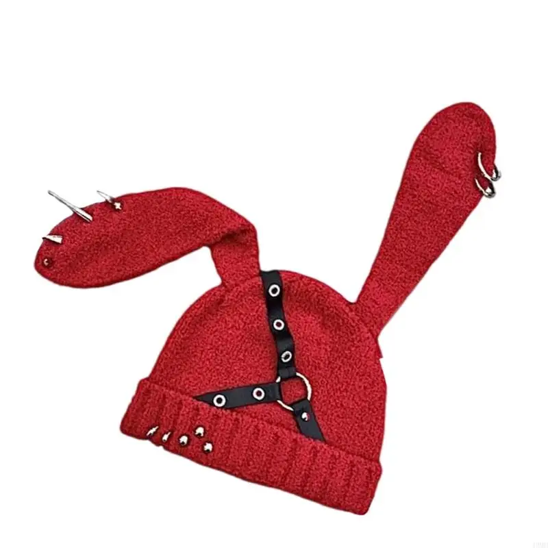 49MD – chapeau doux chaud avec oreilles lapin, casquette crâne des années couvre-chef sport, accessoires pour