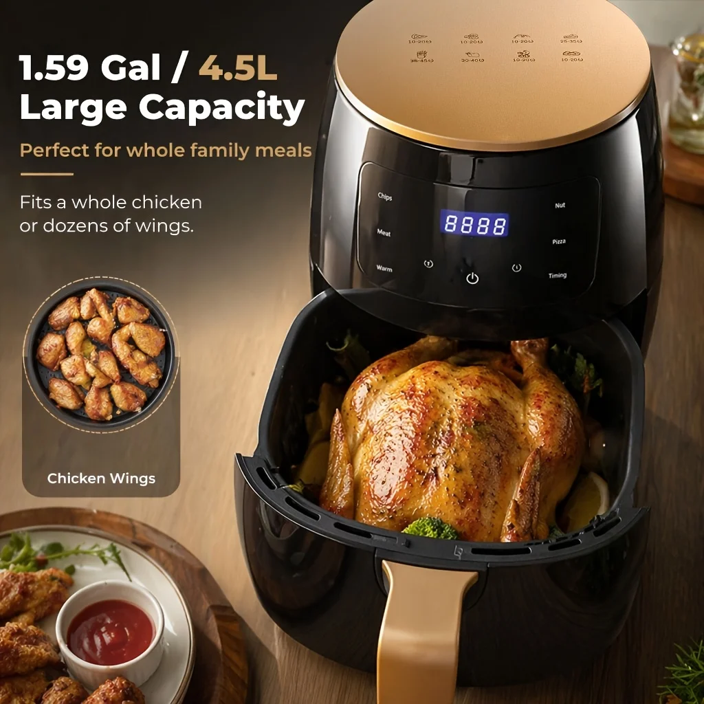 Friggitrice ad Aria per Casa, Grande Capacità, Multifunzione, Elettrica Automatica, per Patatine Fritte, con Controllo Touch, in Acciaio Inossidabile,