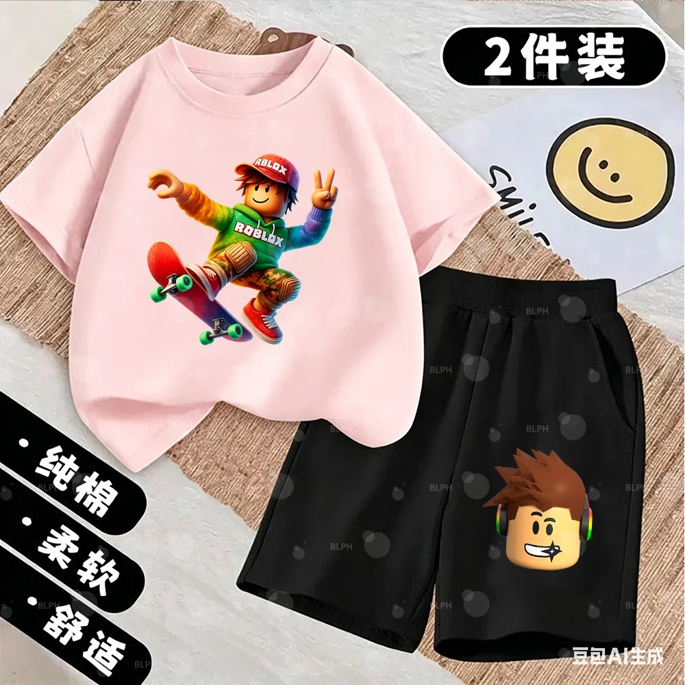 Conjunto de Camisetas Coloridas com Tema Roblox para Crianças, com Design de Controle de Jogo, Perfeito para Jovens Gamers