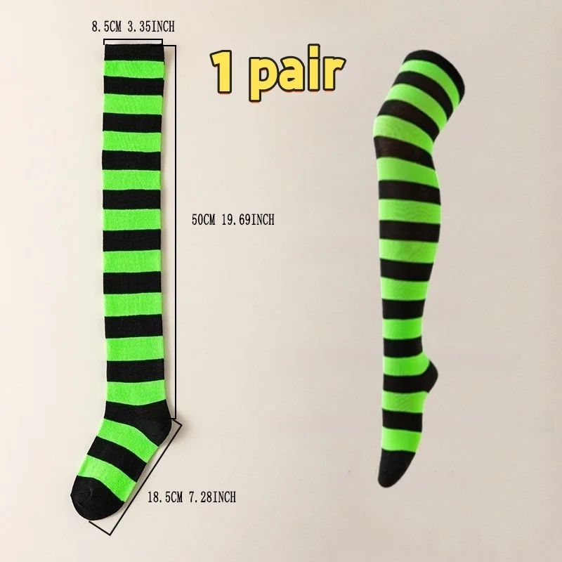 1足 カラーストライプ ストッキング 日本製 オーバーニーソックス ファッション レディース 保温 ソックス セクシー スリム ロングソックス ブラック ホワイト ストライプ