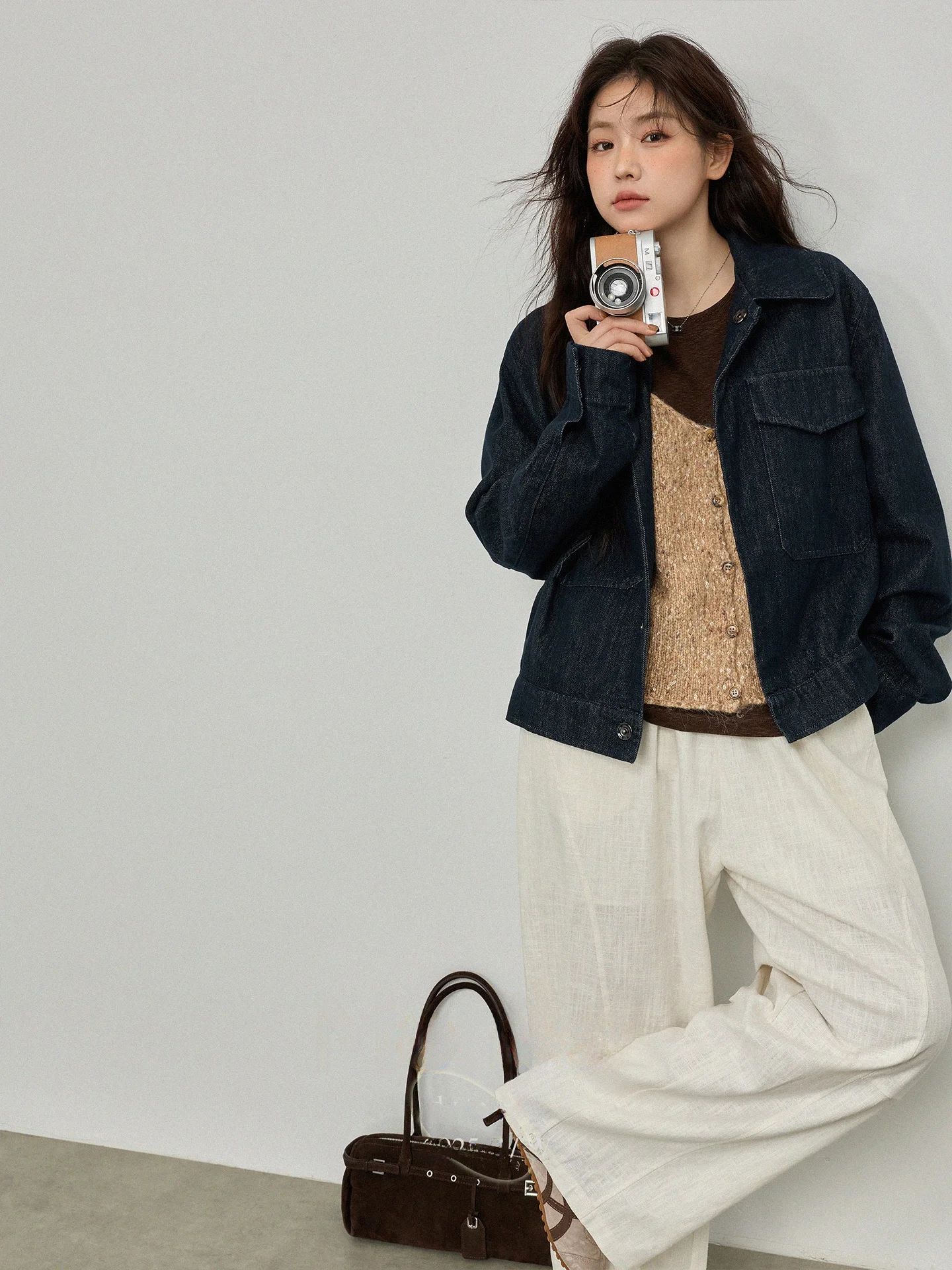 

Женская джинсовая куртка больших размеров в стиле ретро, повседневная, свободного кроя, модный топ с высокой талией, корейский стиль, с длинными рукавами, на пуговицах