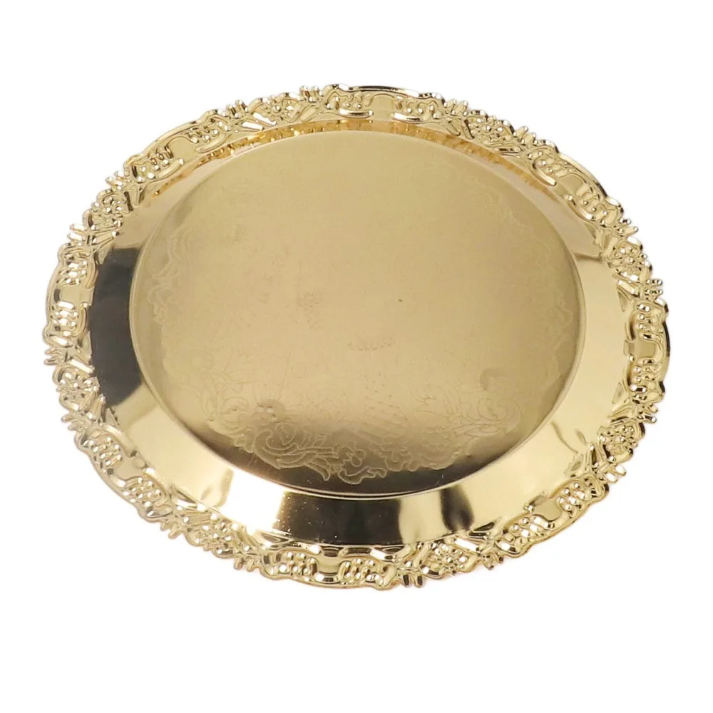 Platters Gold Round Decorative Tray Vintage Reusable Metal Snack Plate 7.7 Inch Diameter Vanity Storage Tray Jewelry Storage