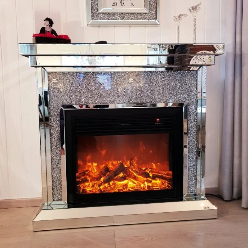 

Manufacturer's cross-border mirror European style fireplace simulation heating furnace, broken diamond indoor glass furniture