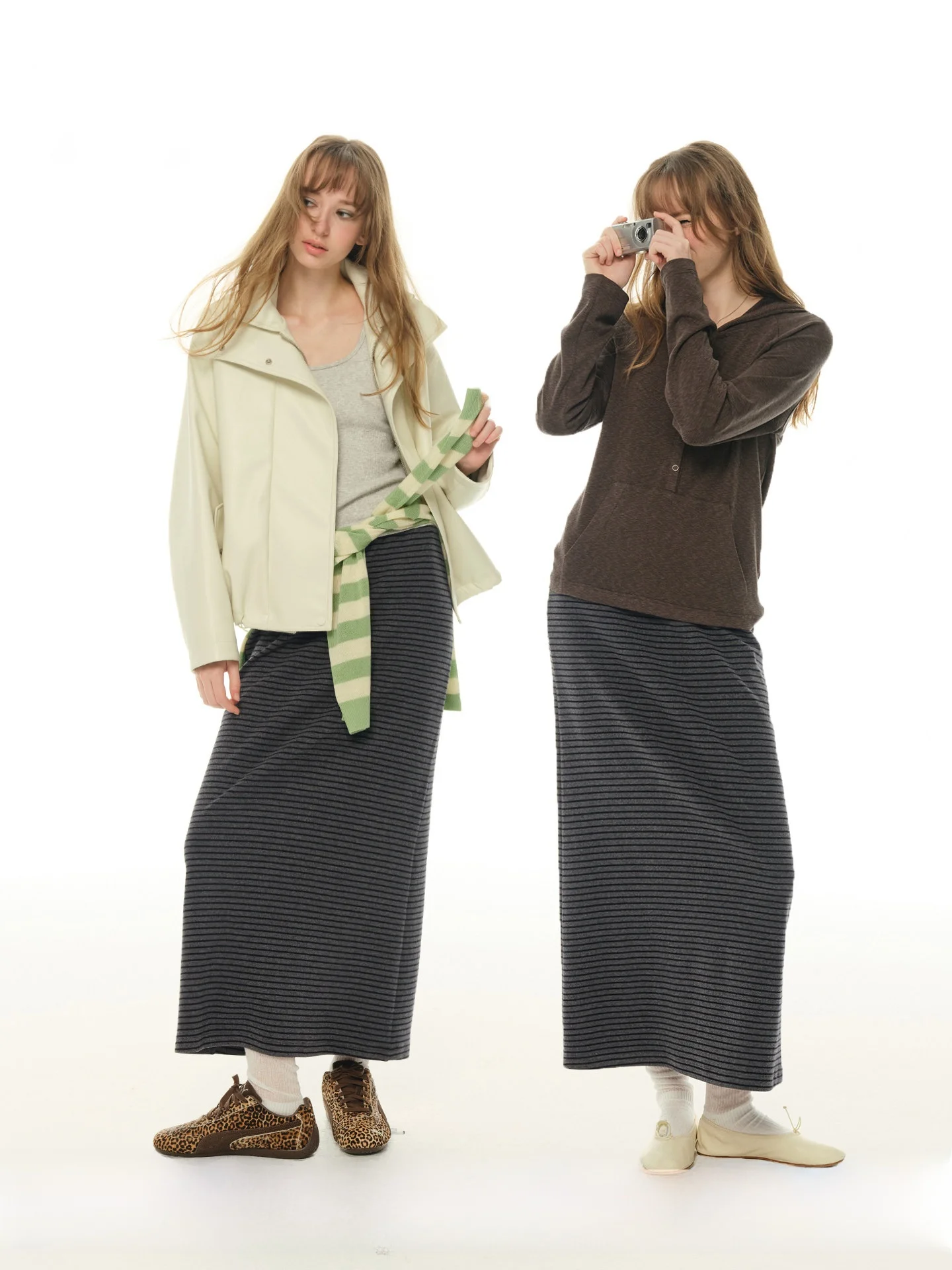 

UNRETRO American Retro Slim Fit Striped Knitted High Waist Midi Skirt for Women Casual Comfortable Breathable Cotton Blend