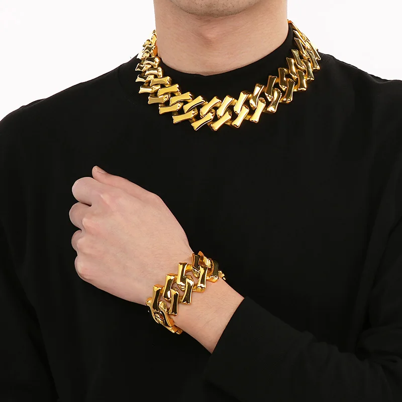 Kalen ChimLager-Tour de cou en acier inoxydable pour hommes et femmes, collier cubain, bijoux de document en or brillant, cadeau personnalisé, punk