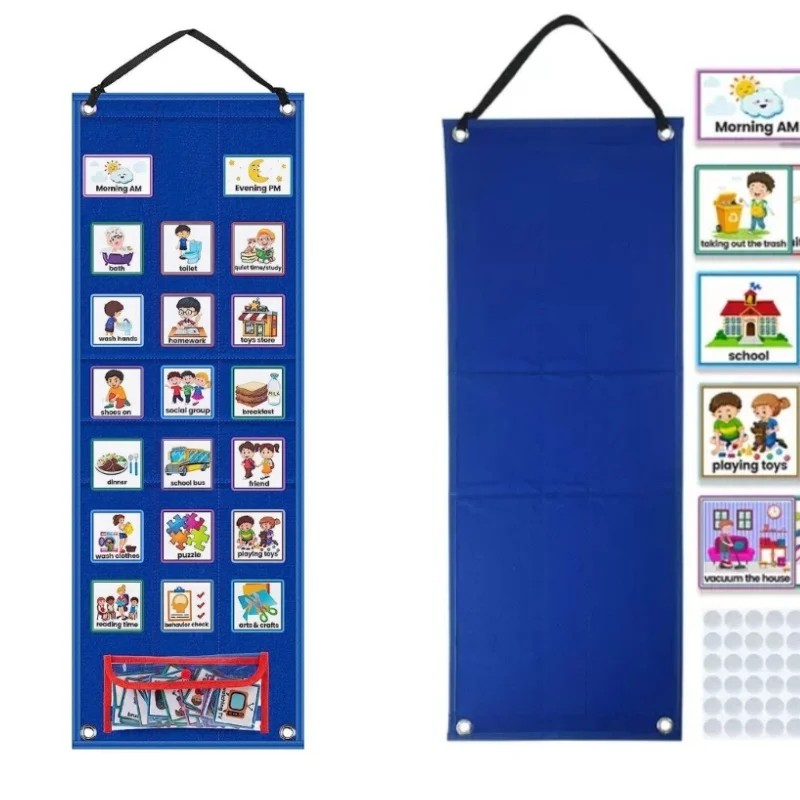 Daily Routine Chart Children Visual Schedule Board Learning Aids Tool with 70 Picture Cards for Preschooler Homeschooler