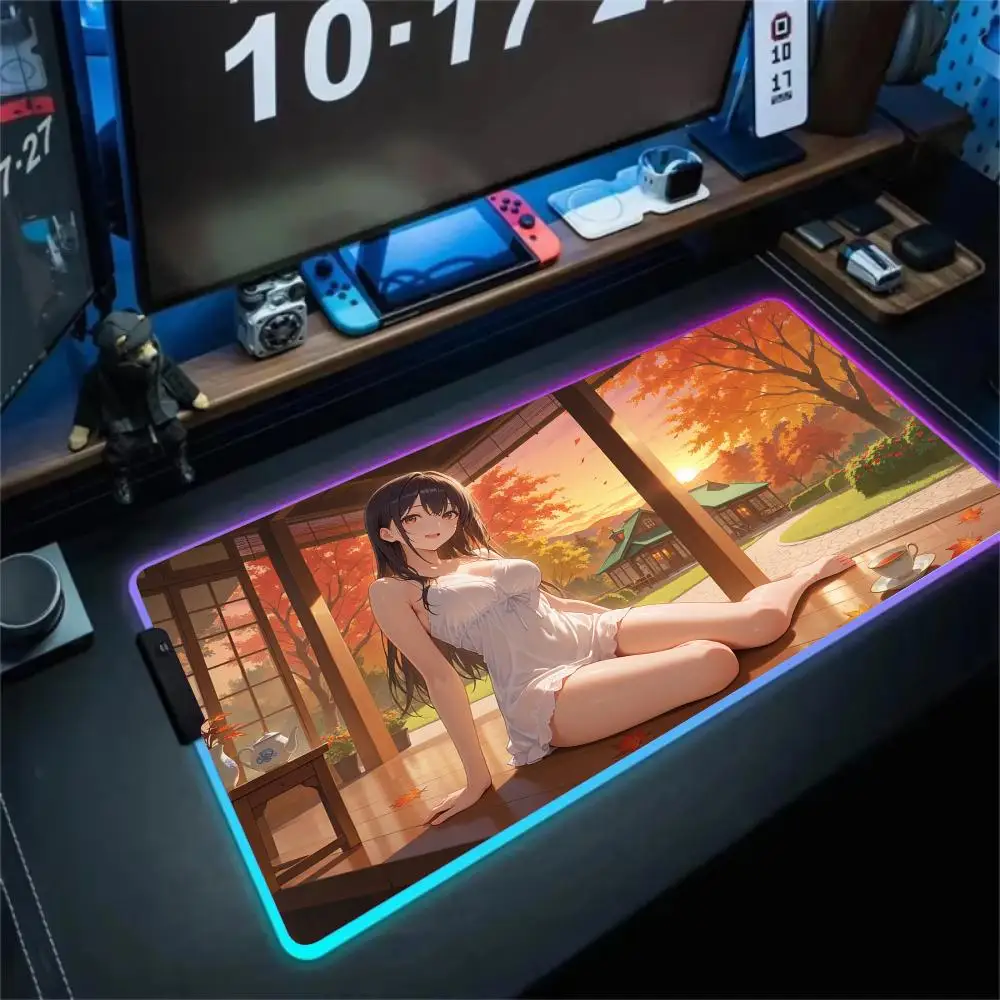 

RGB коврик для мыши японский аниме девушка дизайн игровой коврик резиновый противоскользящий настольный коврик светодиодное свечение игровая клавиатура коврик для мыши аксессуары для ПК