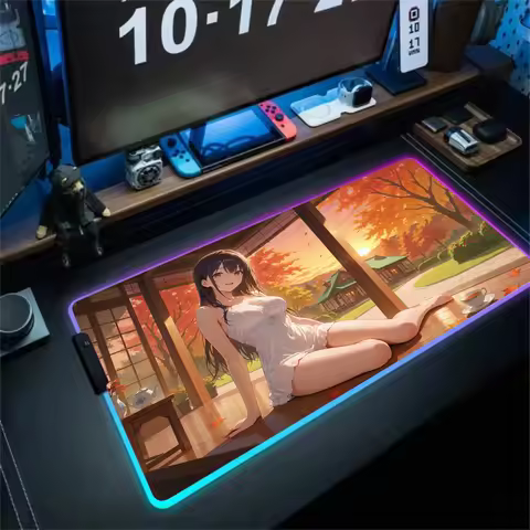 RGB Mouse pad Japanese anime girl design gaming mat rubber anti-slip Desk Mat LED glow Gaming keypad mousepad pc accessories
