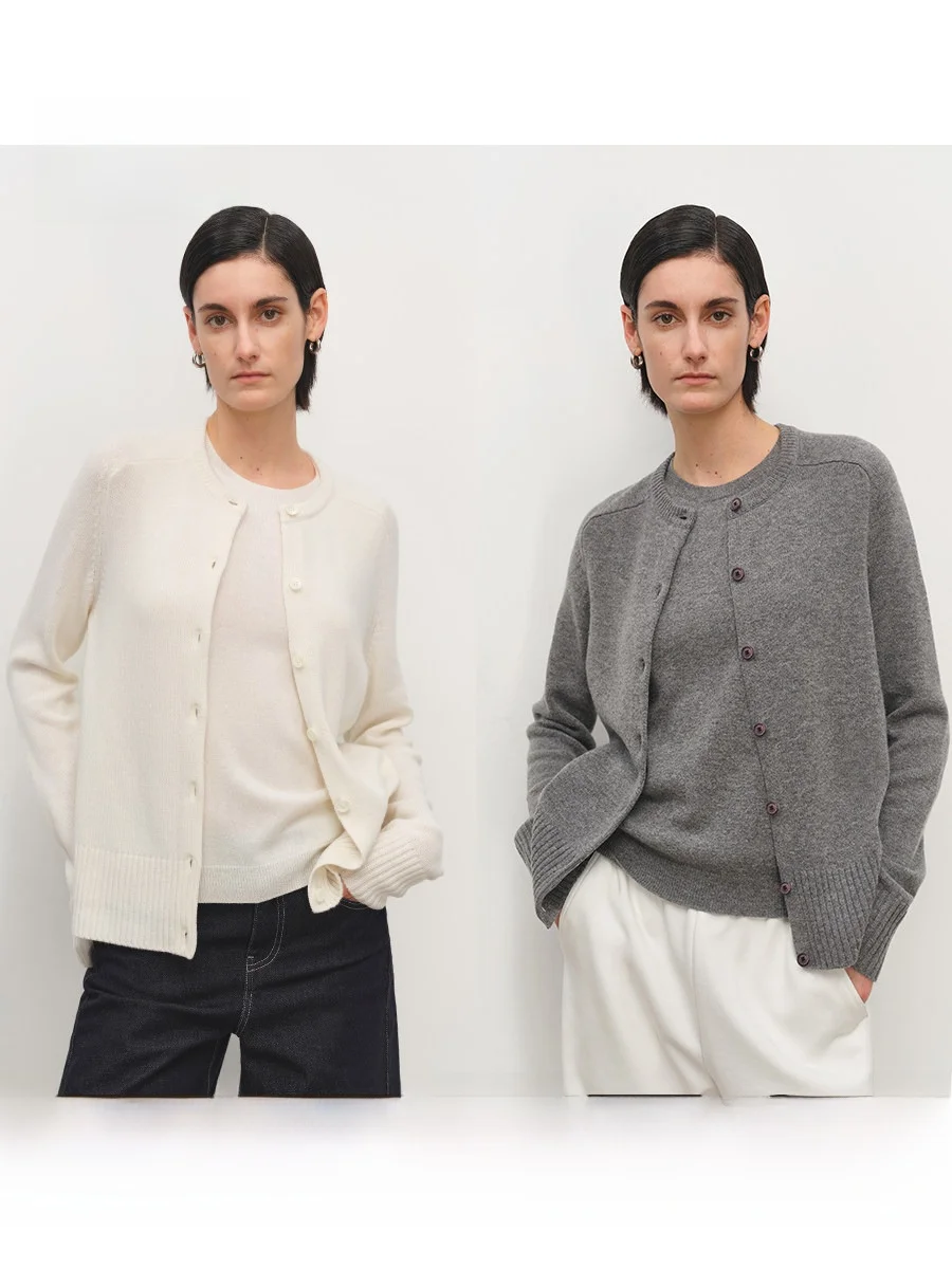 

Вязаный шерстяной кардиган MSBEAST с круглым вырезом и открытыми плечами, имитация двухслойности, для среднего возраста, весенняя мода