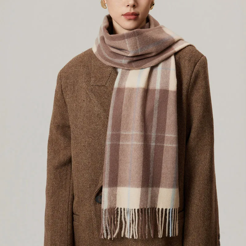 وشاح صوف 100% للنساء أوشحة طويلة منقوشة على الموضة مقاس 180 × 30 سم