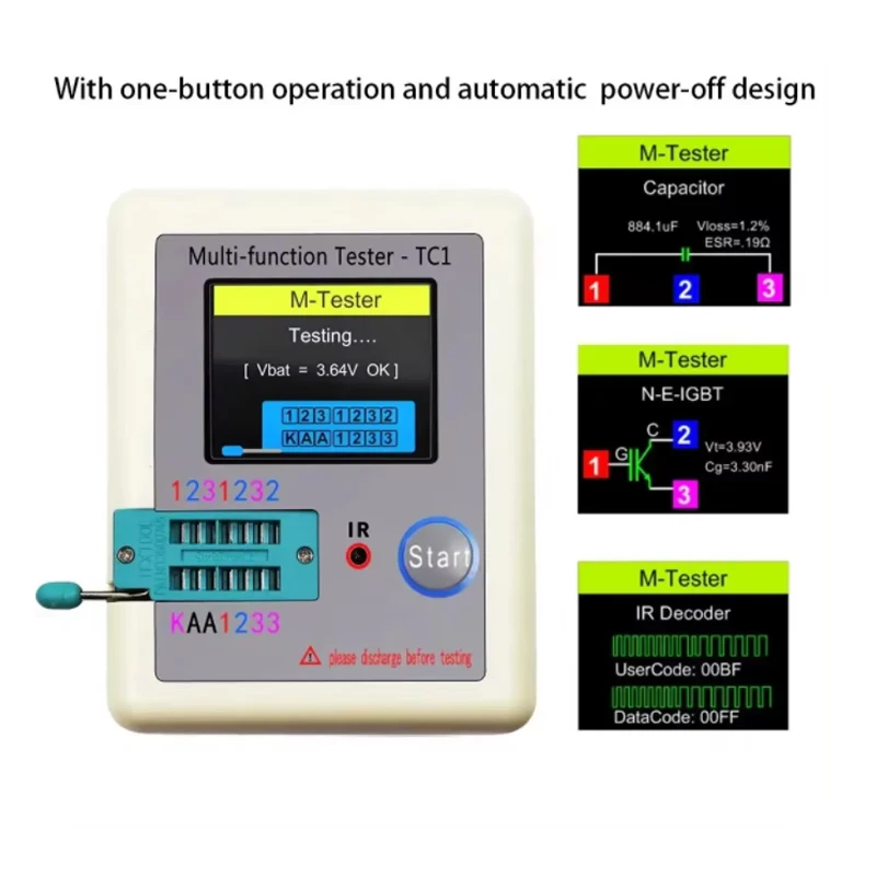 LCR TC1 1.8 Inch TFT LCD Display Multimeter Transistor Tester Diode Triode Capacitor Resistor Test Meter