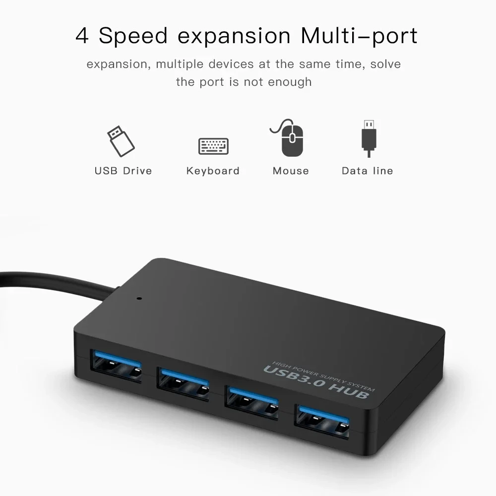 عالية السرعة USB 2.0 Hub 4-Port كابل بيانات الفاصل محول متعدد النظام التوصيل والتشغيل المتوسع لتحسين الاتصال #3