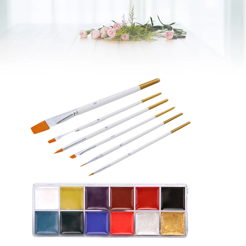 12 Pędzli do Malowania Ciała, Żywe Farby Olejne, Halloween, Boże Narodzenie, Impreza, 12 Kolorów, Farby Olejne do Ciała, Makijaż Artystyczny, Zestaw do Malowania Twarzy