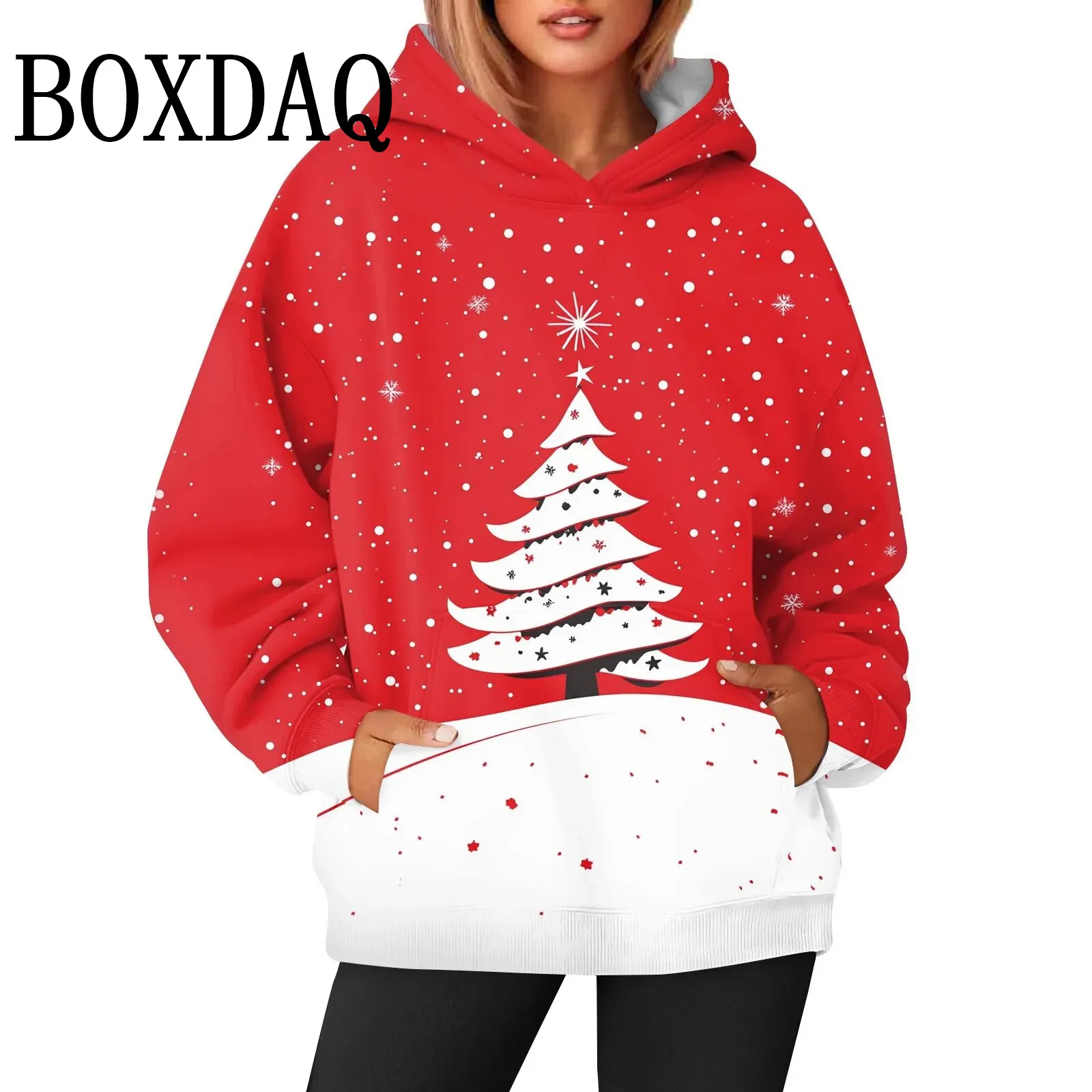 New Year Christmas Tree Print Sweatshirts For Women Fashion Cartoon Funny 3D Santa Claus Pattern Hoodies Pullover Winter Clothes