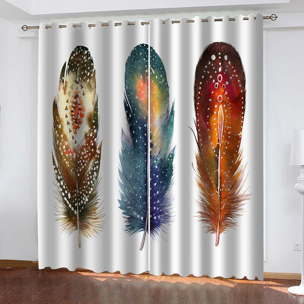 HUANZHUANG Window Curtains Creative Feather Art Stitch Curtain Home Decor 2Pc Bedroom Curtains For Living Room Balcony Screen