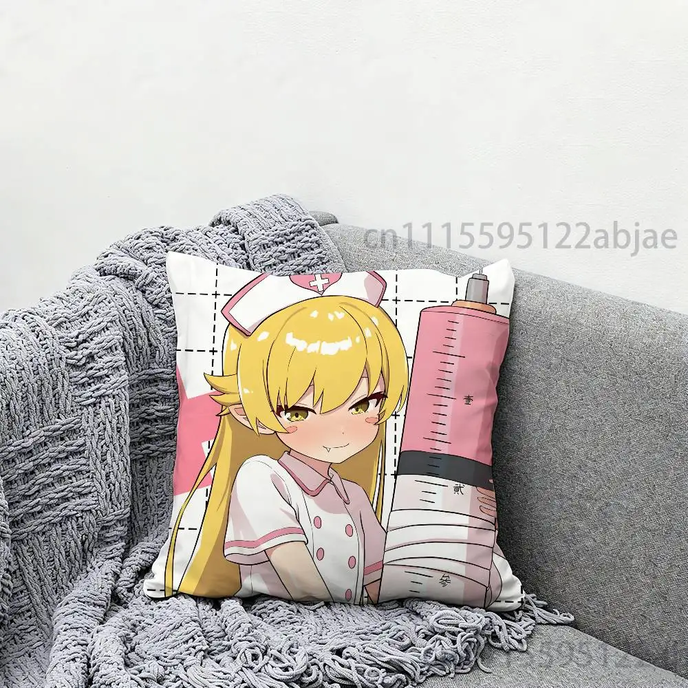 S-Shinobu Oshino M-Monogatari Series Throw Pillow Case 40x40cm Decoration DIY Square Chair Pillowcase Pad Cover